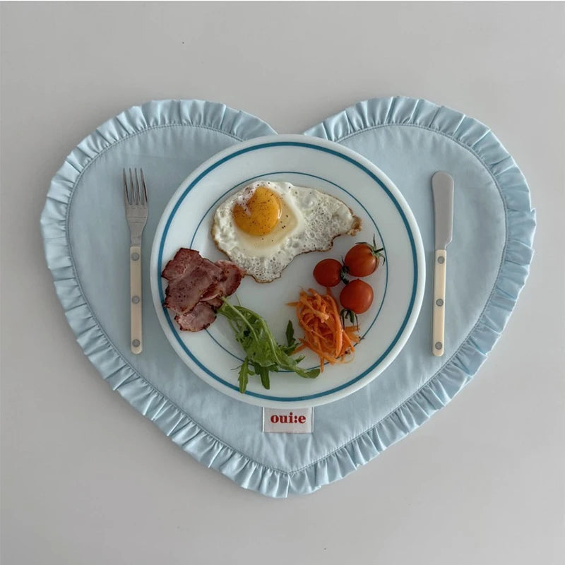 42x32cm Loving Heart Shape Napkin Pleat Edge Design Kitchen Desktop Mat Food Background Cloth Napkin Multi Color