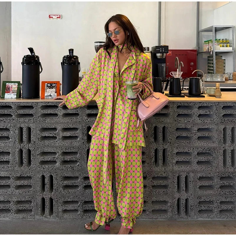 Vacation Geometric Printed Loose Pants Set
