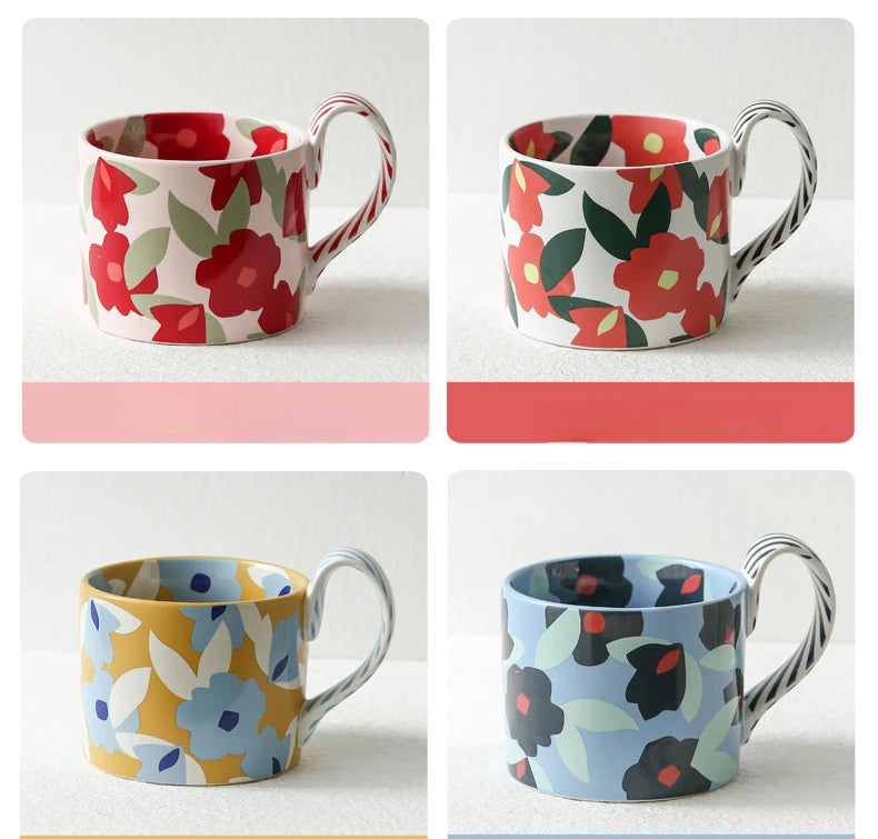 High Beauty Ceramic Cup Korean Ins Style Mug Creative Office Coffee Cups Breakfast Milk Mugs with Hand Gift Couple Water Cup