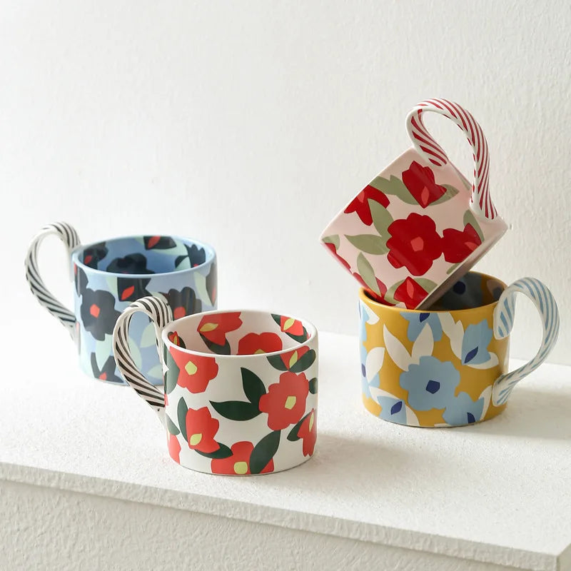 High Beauty Ceramic Cup Korean Ins Style Mug Creative Office Coffee Cups Breakfast Milk Mugs with Hand Gift Couple Water Cup