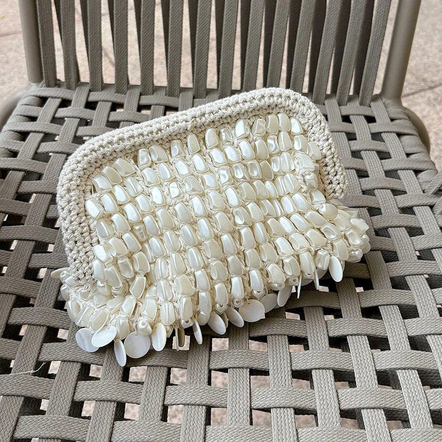 Handmade Shell Bead Bracelet Bag Elegant Crossbody Handbag Polyester Fiber Small Size Casual Style Summer 2026 Pure Color