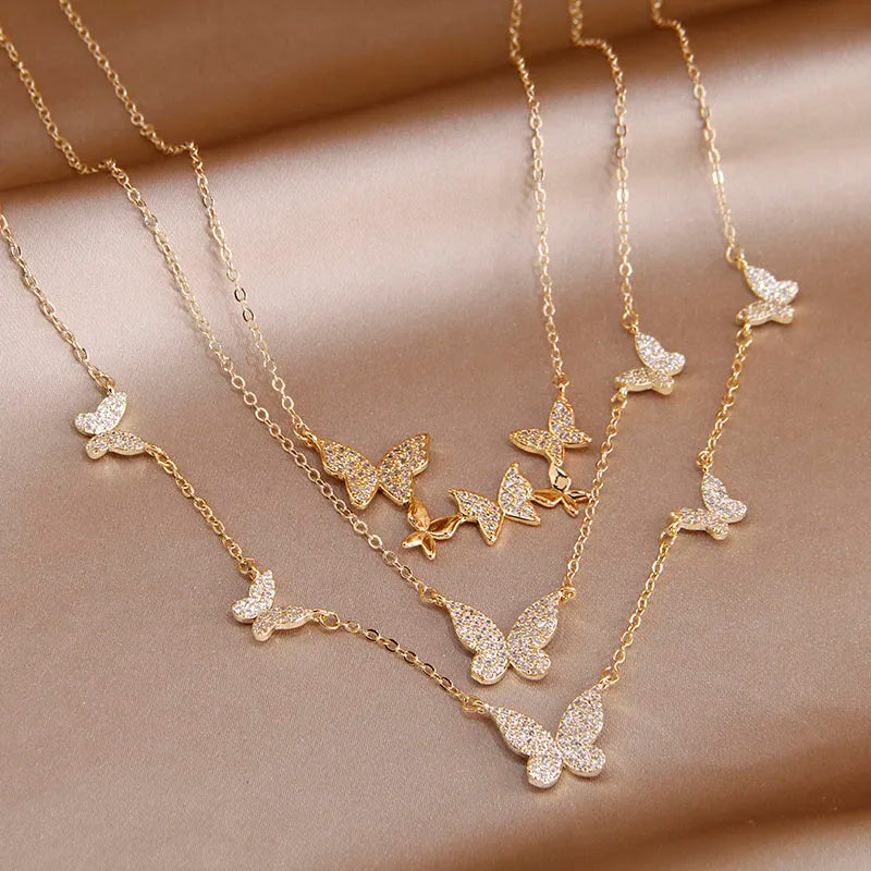 Classic Cubic Zircon Butterfly Pendant&necklaces for Women Fashion Brand Jewelry Crystal Insect Chain Choker Necklaces