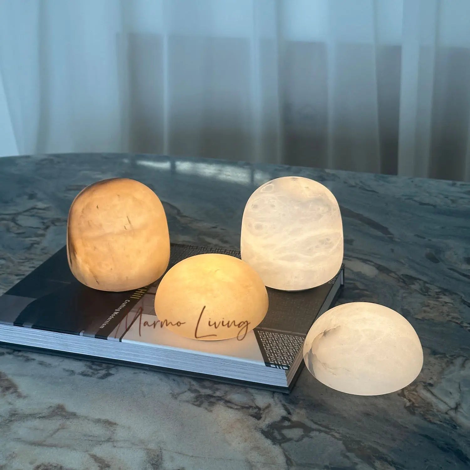 Modern simple 100% natural marble round marble charging table lamp living room designer small apartment decorative lamp