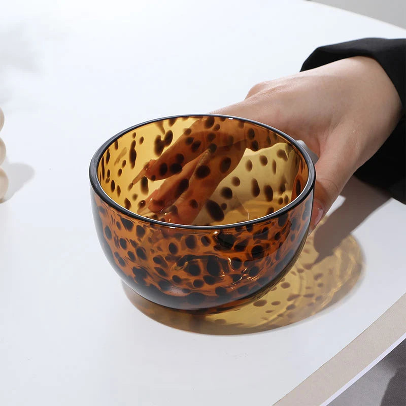 Amber Leopard Print Cup Salad Bowl Dessert Bowl Glass Bowl Glassware Handmade Egg Shape Water Teacup Wine Goblet Beer Mug