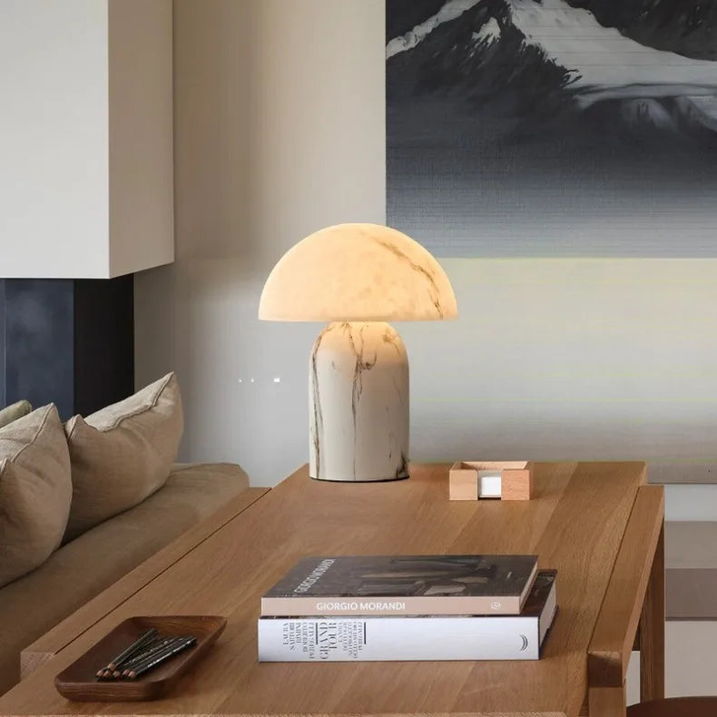 Japanese Imitation Marble Resin Mushroom Table Lamps Personality Living Room Bedroom Restaurant Office LED Dimmable Desk Lights
