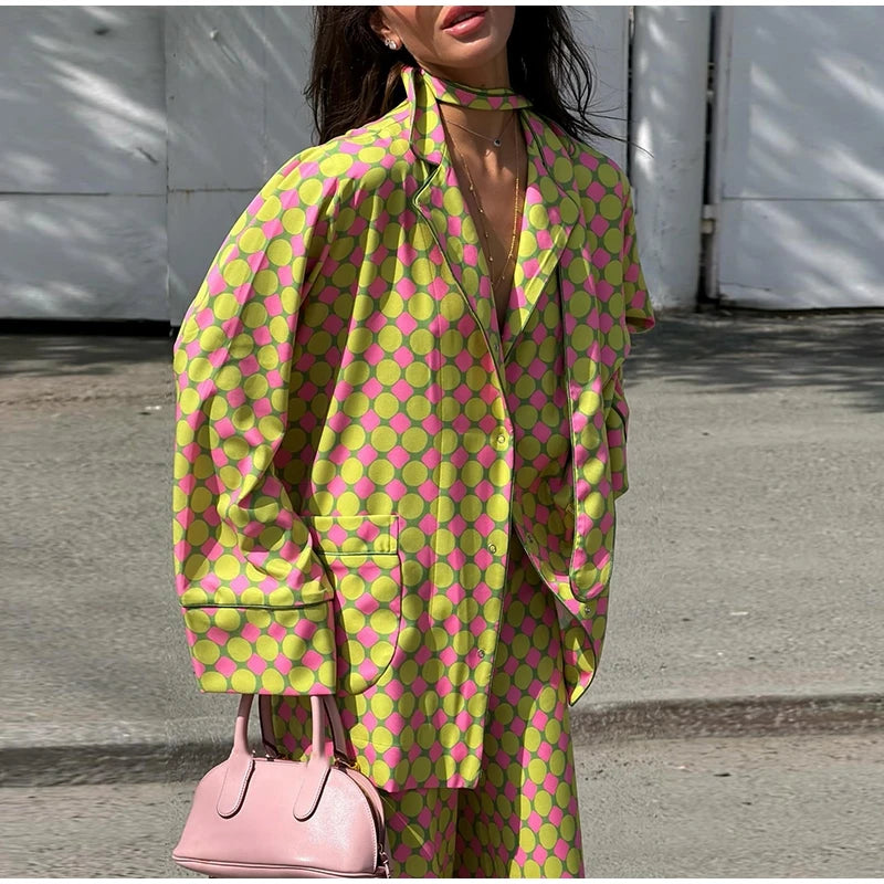 Vacation Geometric Printed Loose Pants Set
