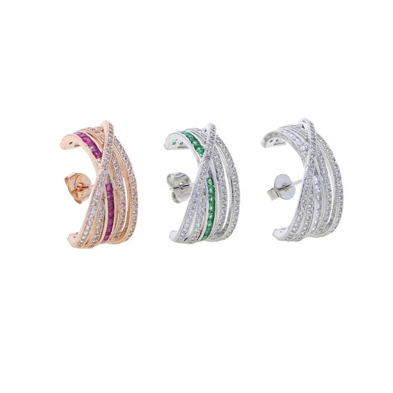 2026 New Fashion Women Jewelry Micro Pave Green Red White CZ Geometric Circle Bar Stud Earring