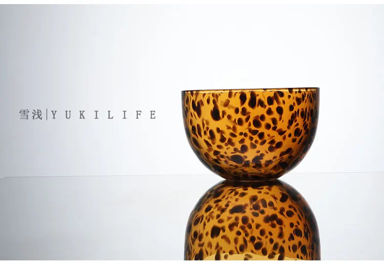 Amber Leopard Print Cup Salad Bowl Dessert Bowl Glass Bowl Glassware Handmade Egg Shape Water Teacup Wine Goblet Beer Mug