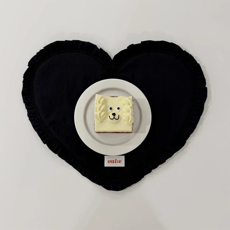 42x32cm Loving Heart Shape Napkin Pleat Edge Design Kitchen Desktop Mat Food Background Cloth Napkin Multi Color