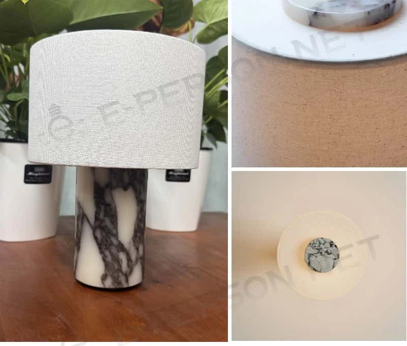 Luxury Marble Table Lamp with Fabric Shade | Modern Decorative Bedside Light for Living Room & Bedroom