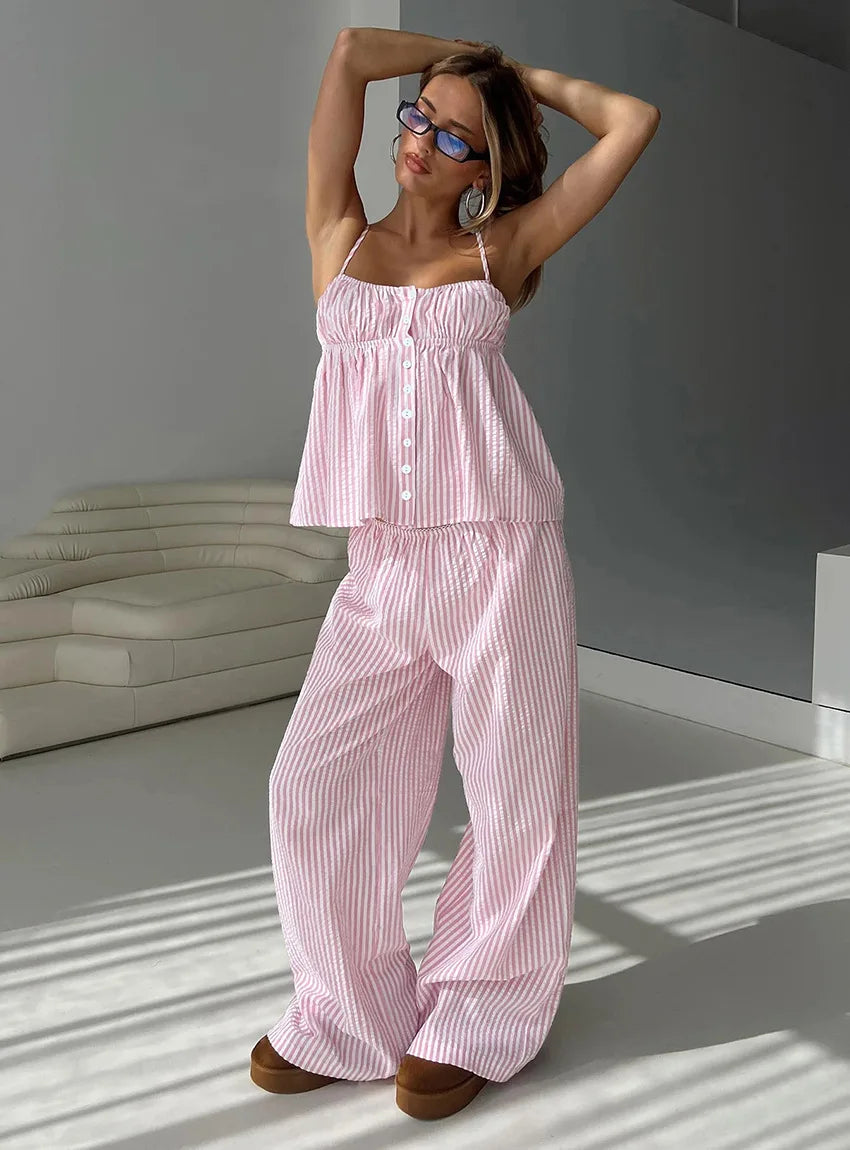 Striped Halter Top Pajama Set