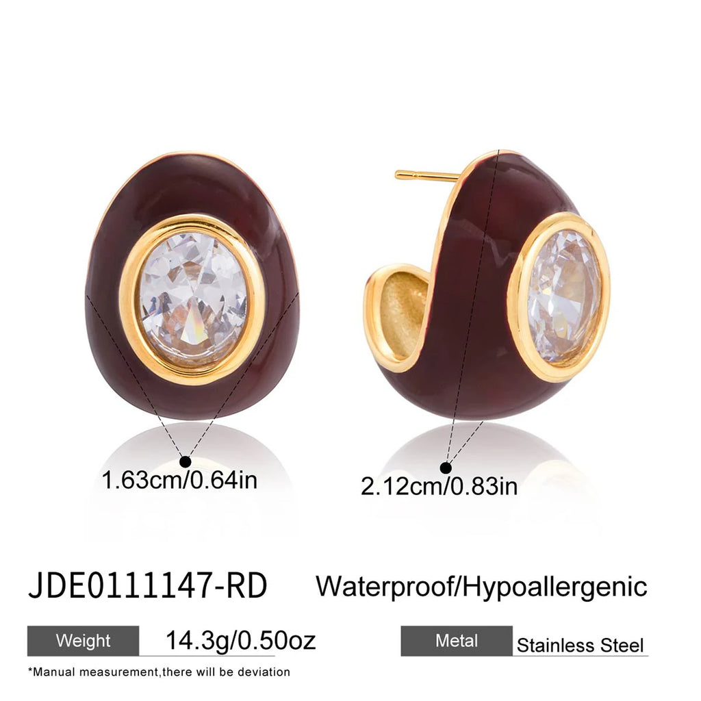 Youthway Elegant Oval Zircon Stud Earrings For Women Oil Drip C Shape 18K Gold Plated Stainless Steel Earrings Fashion Jewelry