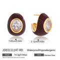 Youthway Elegant Oval Zircon Stud Earrings For Women Oil Drip C Shape 18K Gold Plated Stainless Steel Earrings Fashion Jewelry