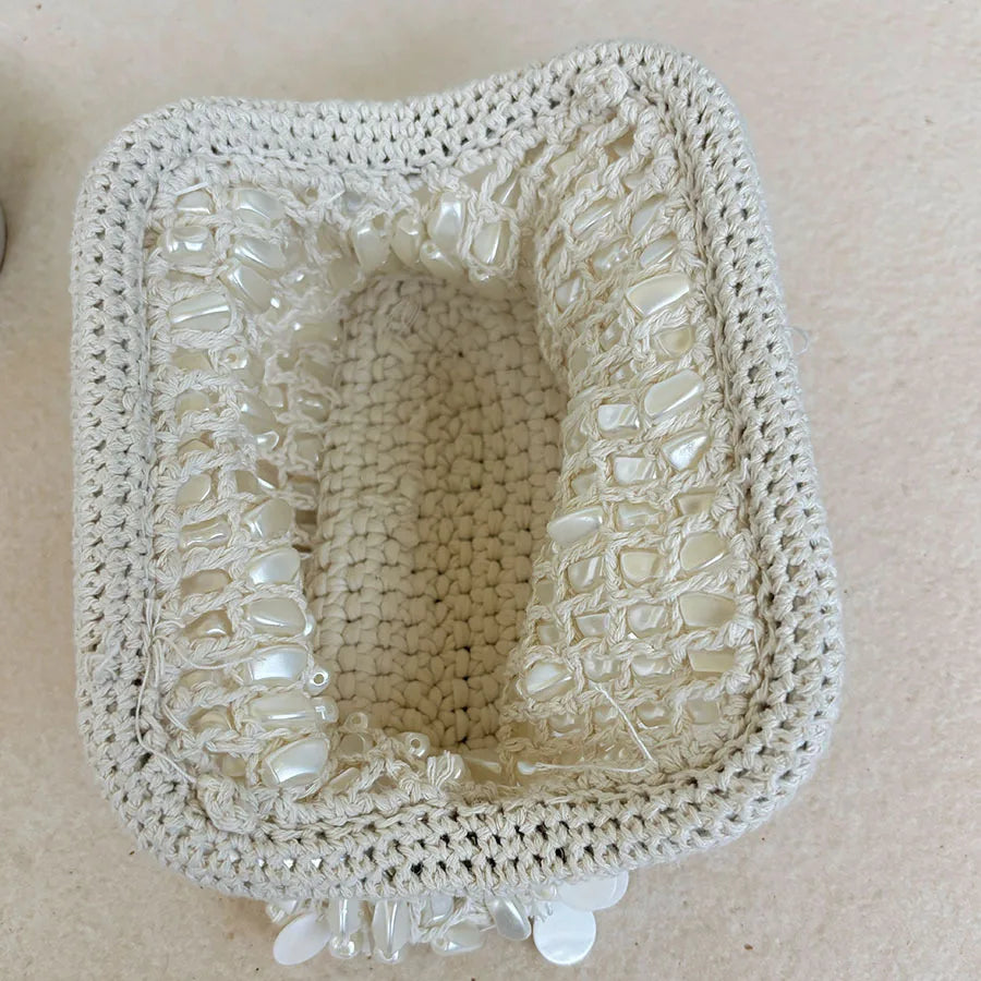 Handmade Shell Bead Bracelet Bag Elegant Crossbody Handbag Polyester Fiber Small Size Casual Style Summer 2026 Pure Color