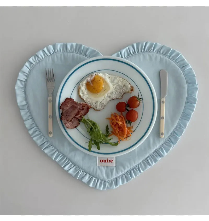 42x32cm Loving Heart Shape Napkin Pleat Edge Design Kitchen Desktop Mat Food Background Cloth Napkin Multi Color