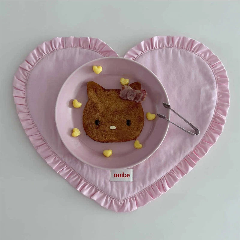 42x32cm Loving Heart Shape Napkin Pleat Edge Design Kitchen Desktop Mat Food Background Cloth Napkin Multi Color