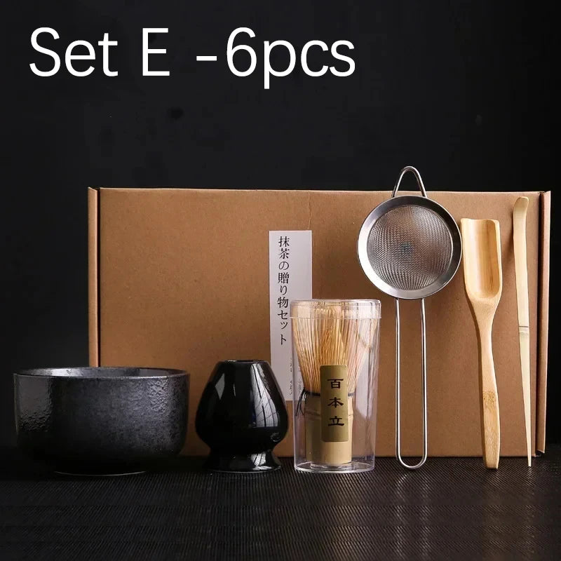 4/6/7PCS Japanese Matcha Blender Set with Bamboo Whisk Matcha Brush Teaspoon Kiln for Beverage Shop DIY Tea-Making Tools