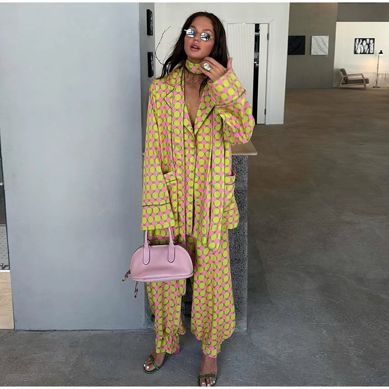 Vacation Geometric Printed Loose Pants Set