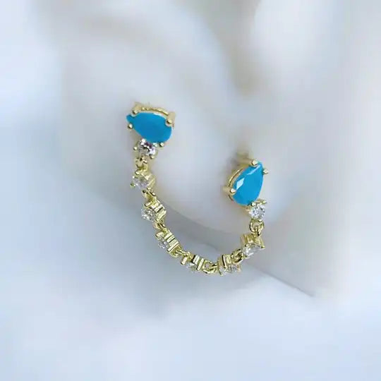 2 Hole Double Piercing Dangle Drop Fashion Women Earring Gold Plated Colorful Teardrop CZ Tassel Charm Jewelry