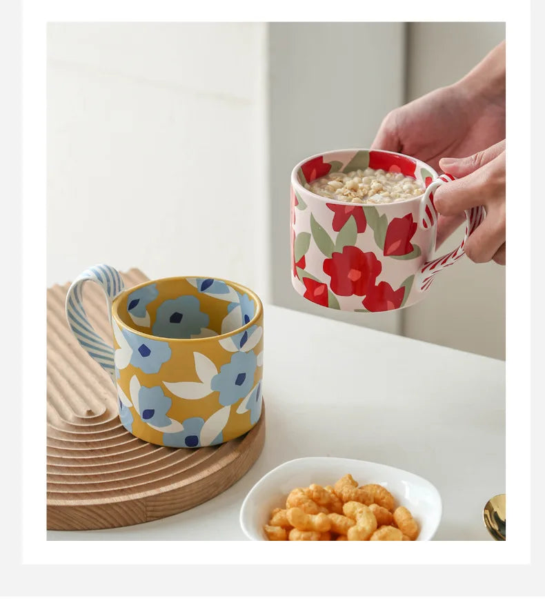 High Beauty Ceramic Cup Korean Ins Style Mug Creative Office Coffee Cups Breakfast Milk Mugs with Hand Gift Couple Water Cup