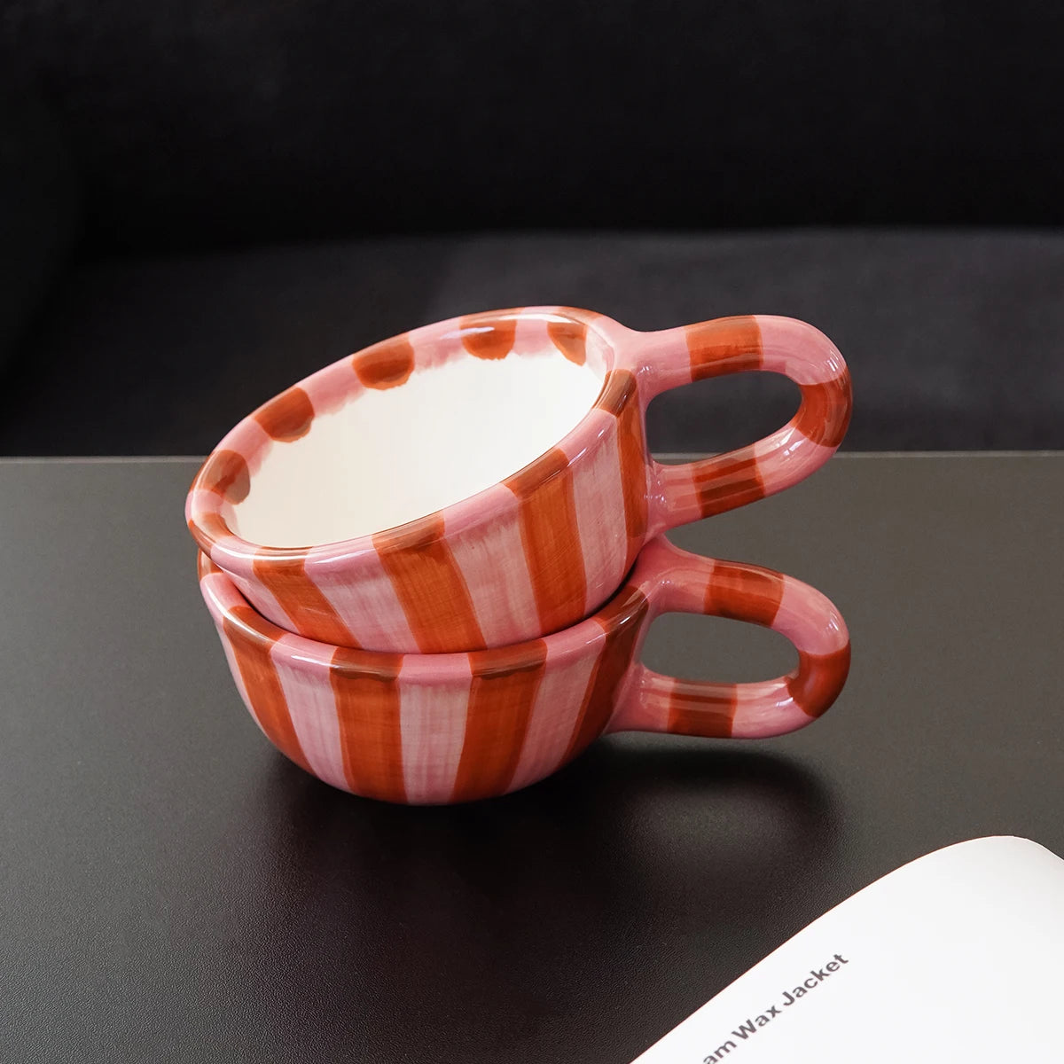 1Pc Rose Striped Ceramic Mug, Striped Ceramic Coffee Cup, Exquisite and Beautiful, Suitable for Daily Use at Home, for Drinking Water, Breakfast Milk Cup, Afternoon Tea Coffee Latte Art Cup, Gift Item