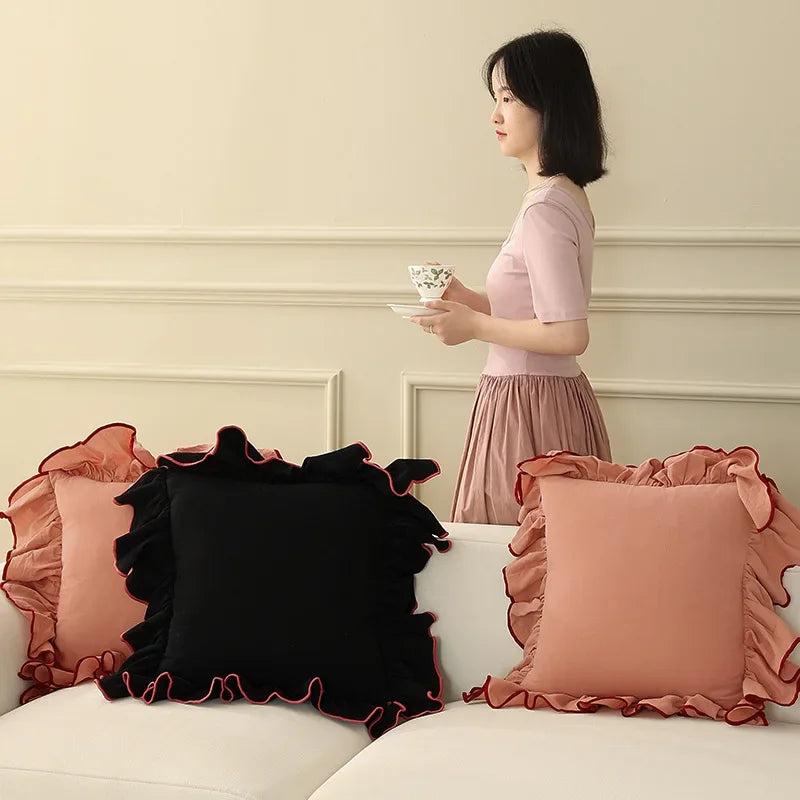 Cotton Ruffle Cushion Cover