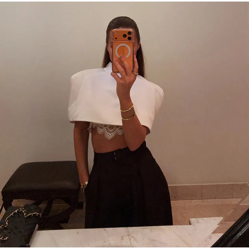 Elegant Cropped Shawl Top With Shoulder Pad