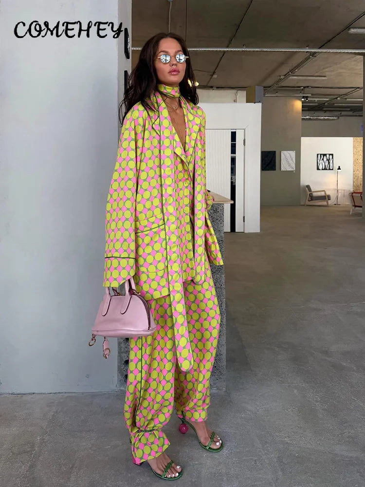 Vacation Geometric Printed Loose Pants Set
