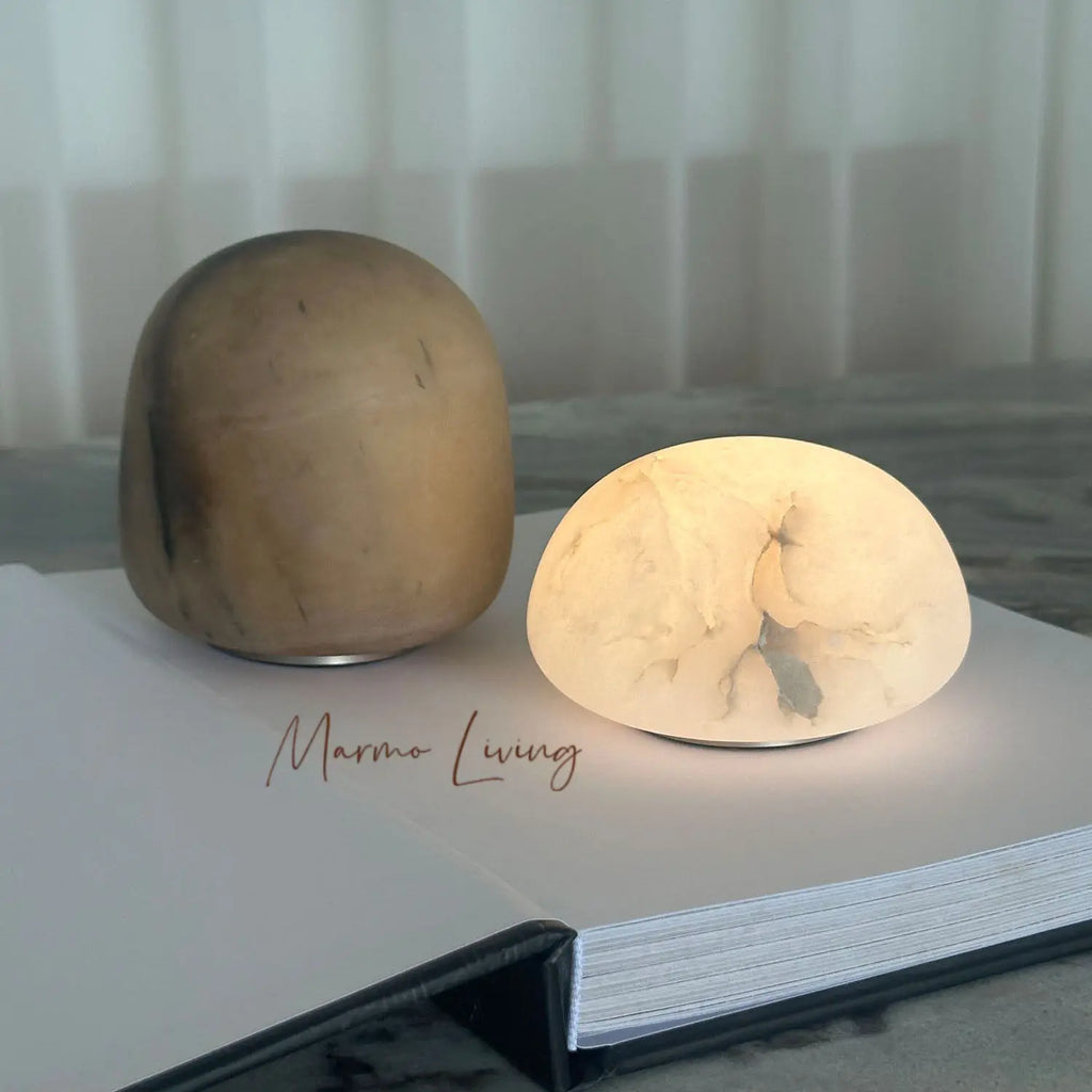 Modern simple 100% natural marble round marble charging table lamp living room designer small apartment decorative lamp