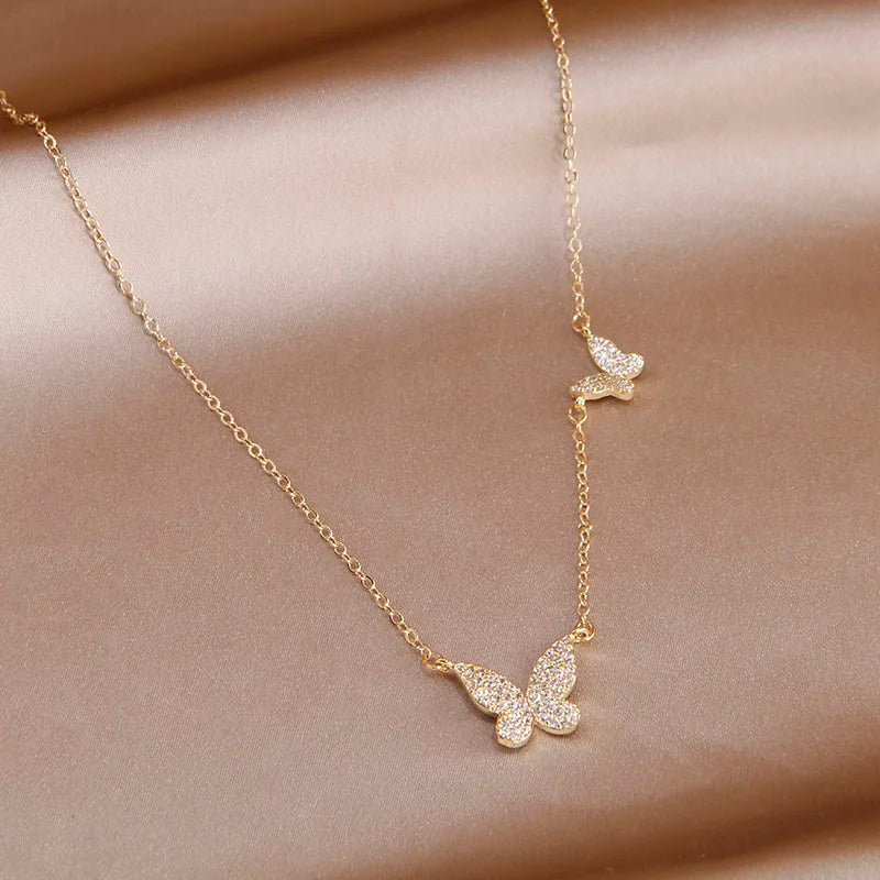 Classic Cubic Zircon Butterfly Pendant&necklaces for Women Fashion Brand Jewelry Crystal Insect Chain Choker Necklaces
