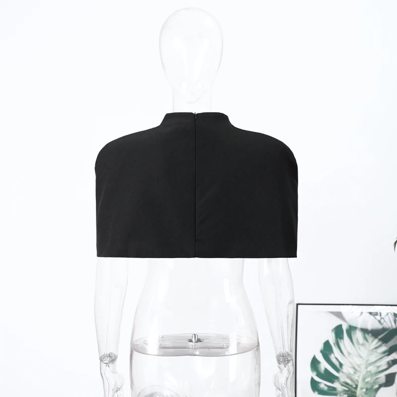 Elegant Cropped Shawl Top With Shoulder Pad