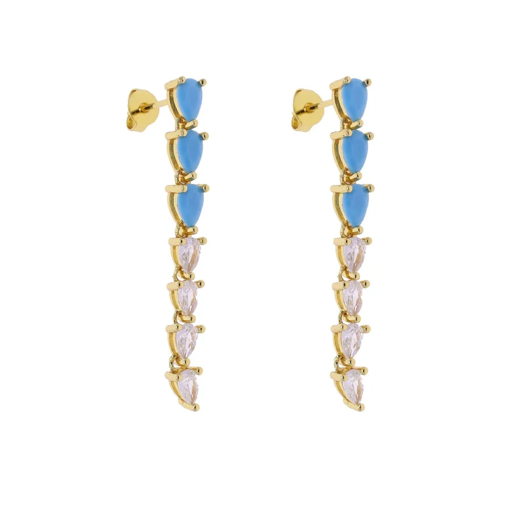 High Quality Geometric Turquoises CZ Paved Earring Hoop Premium Blue Drop Dangle Earrings for Women Wedding Luxury Jewelry Girls