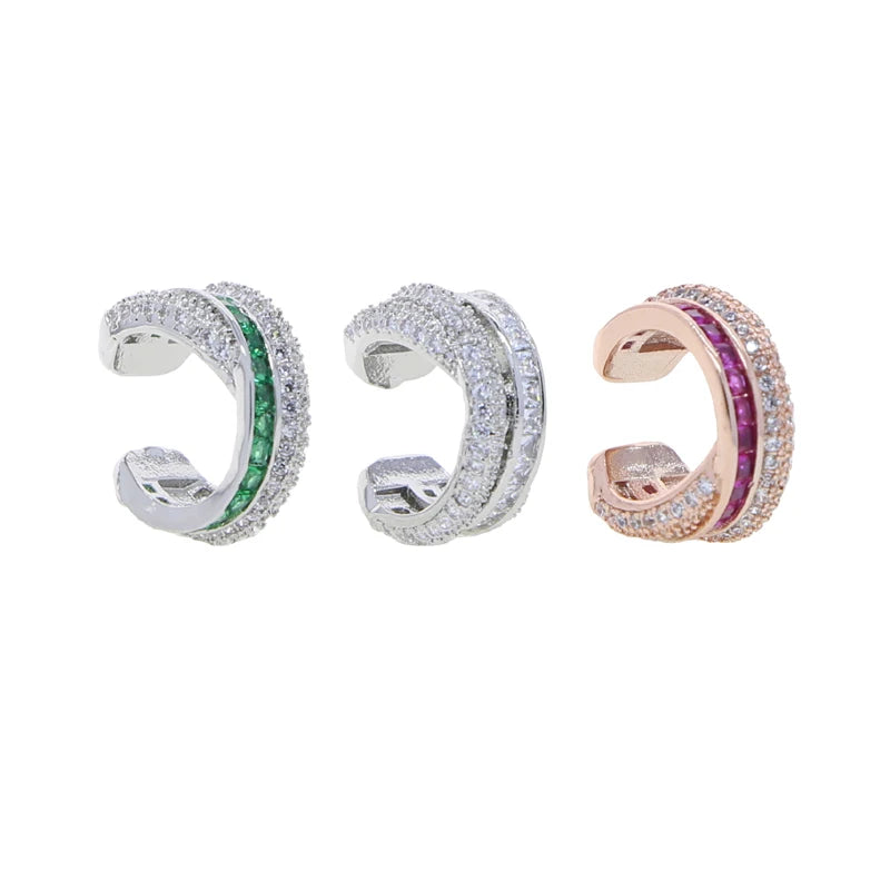 2026 New Fashion Women Jewelry Micro Pave Green Red White CZ Geometric Circle Bar Stud Earring