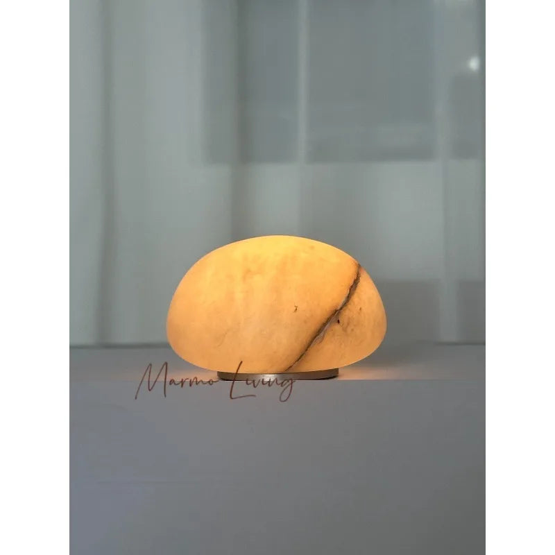 Modern simple 100% natural marble round marble charging table lamp living room designer small apartment decorative lamp
