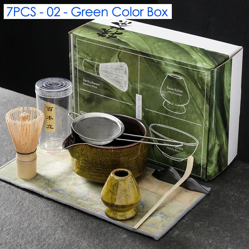 4/6/7PCS Japanese Matcha Blender Set with Bamboo Whisk Matcha Brush Teaspoon Kiln for Beverage Shop DIY Tea-Making Tools