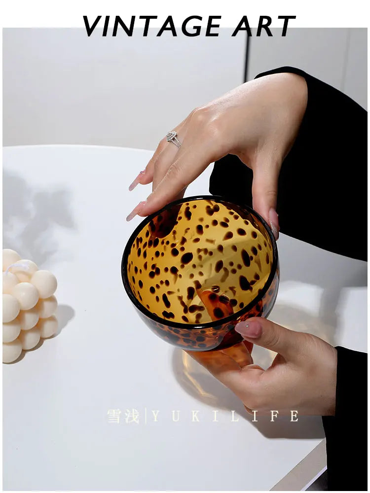 Amber Leopard Print Cup Salad Bowl Dessert Bowl Glass Bowl Glassware Handmade Egg Shape Water Teacup Wine Goblet Beer Mug