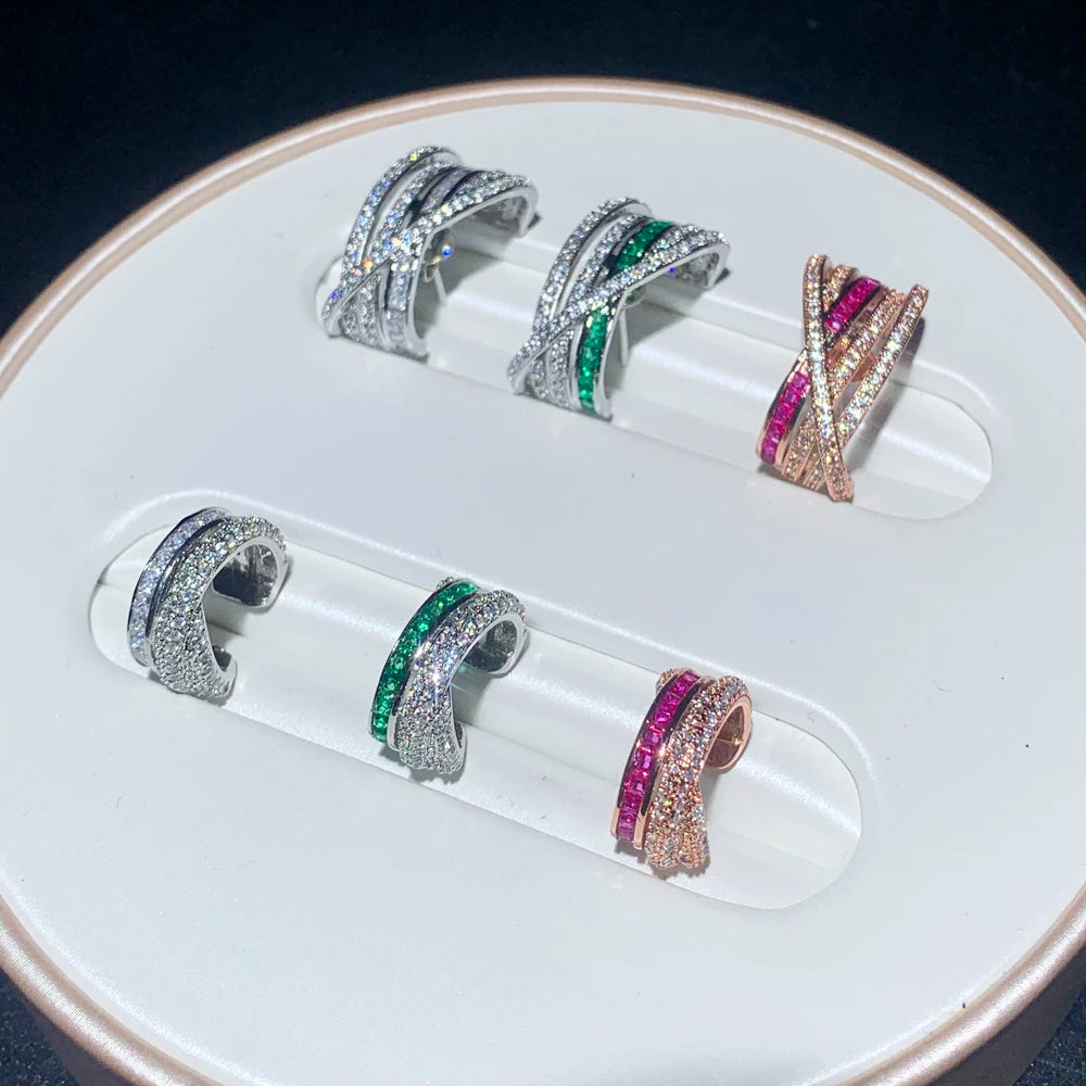 2026 New Fashion Women Jewelry Micro Pave Green Red White CZ Geometric Circle Bar Stud Earring