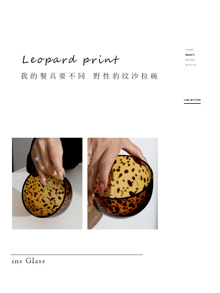 Amber Leopard Print Cup Salad Bowl Dessert Bowl Glass Bowl Glassware Handmade Egg Shape Water Teacup Wine Goblet Beer Mug