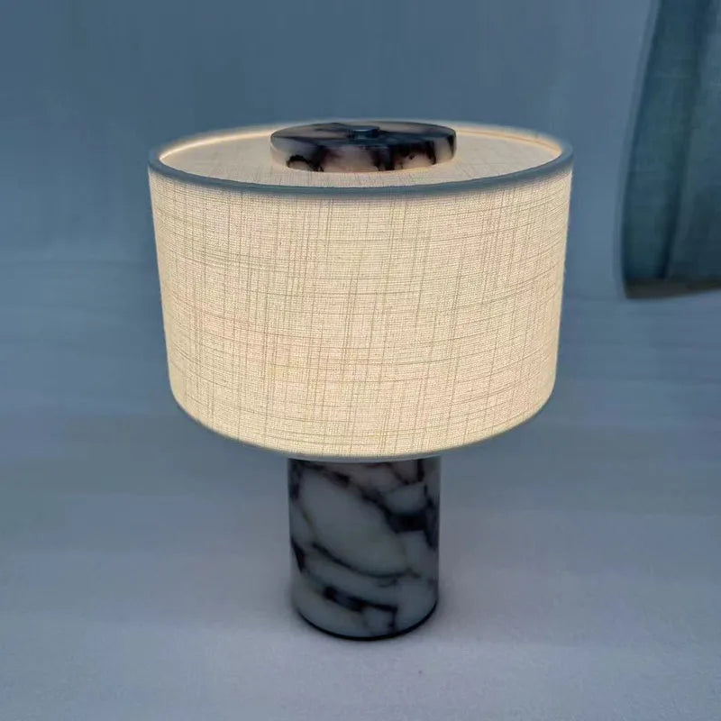 Luxury Marble Table Lamp with Fabric Shade | Modern Decorative Bedside Light for Living Room & Bedroom