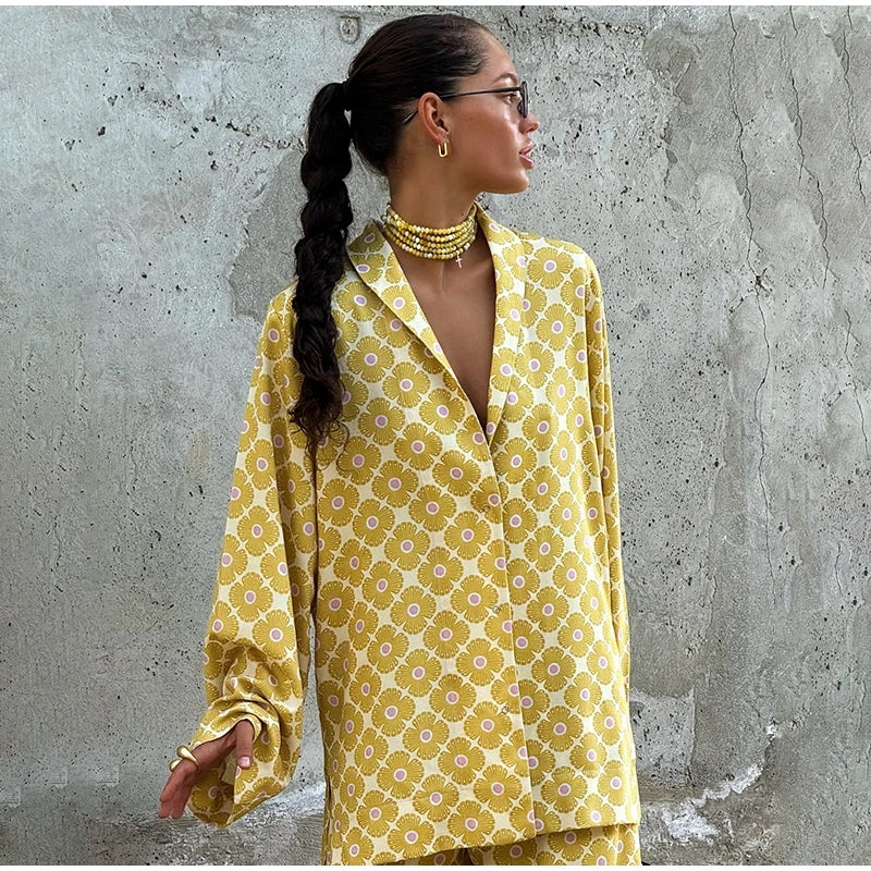 Vacation Geometric Printed Loose Pants Set
