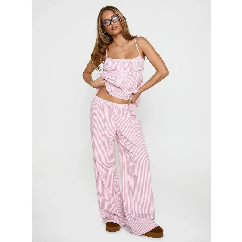 Striped Halter Top Pajama Set