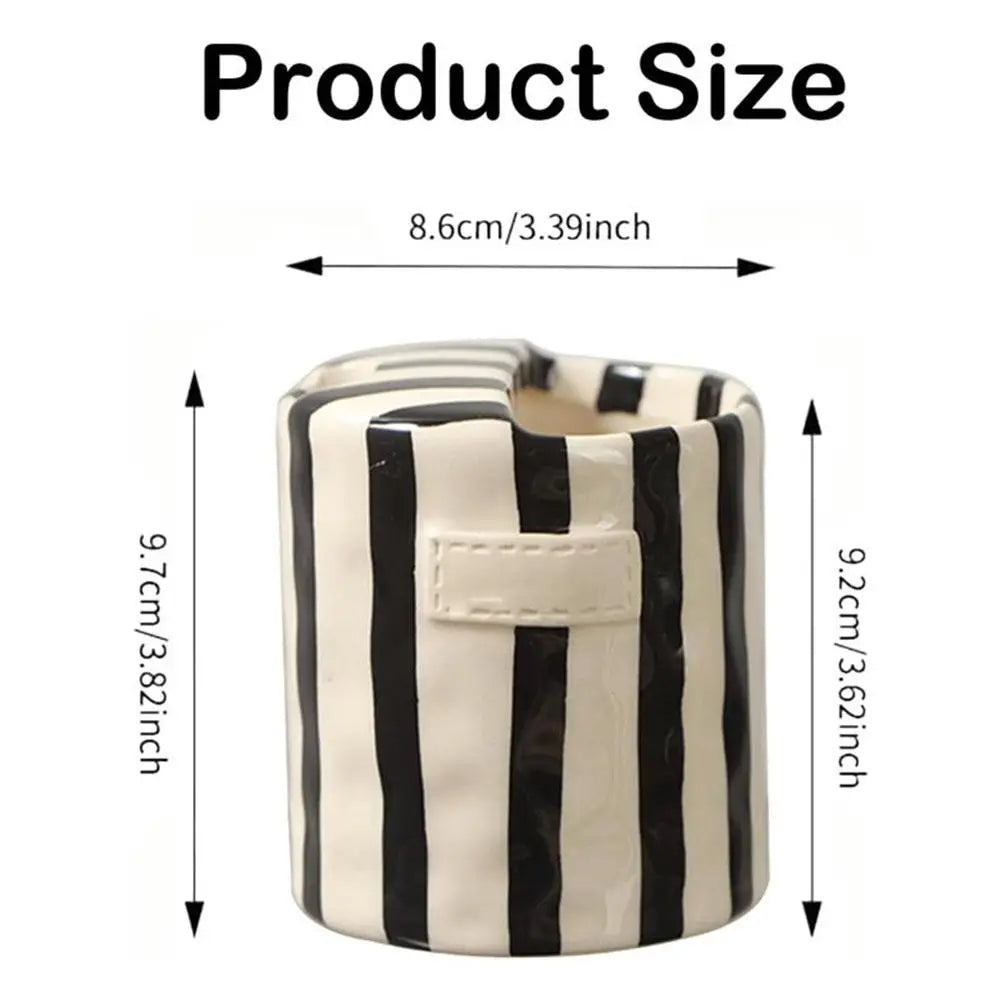 Vintage Stripe Hand Painted Ceramic Mug Creative Dual Compartment Coffee Cup for Office Afternoon Tea Breakfast