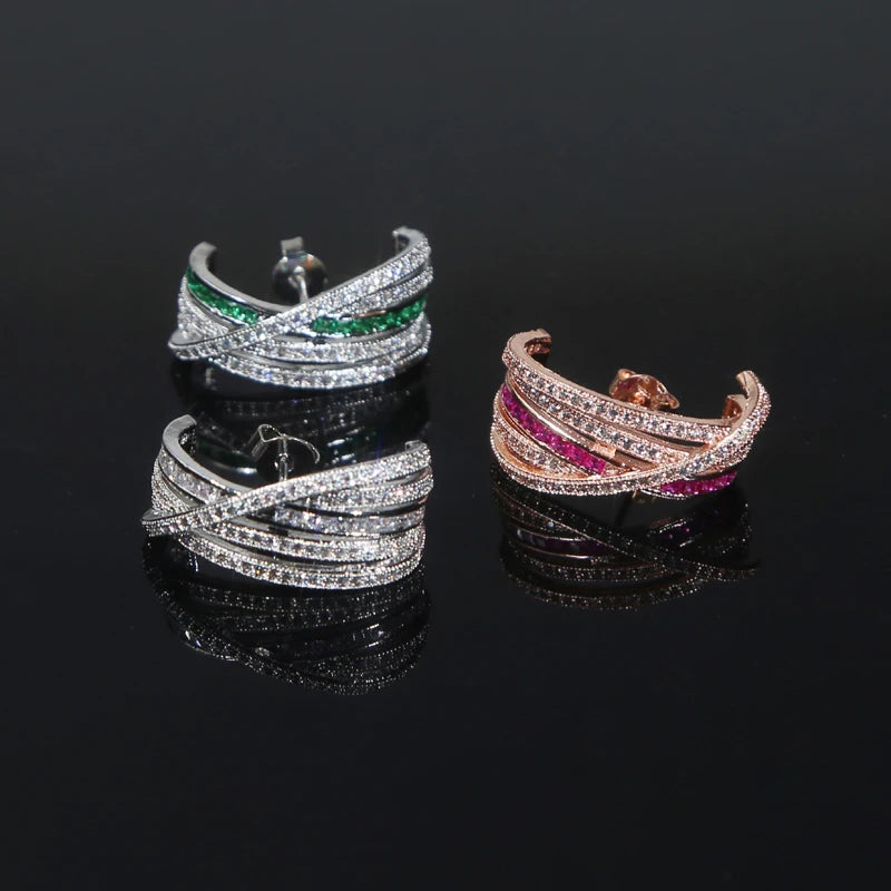 2026 New Fashion Women Jewelry Micro Pave Green Red White CZ Geometric Circle Bar Stud Earring