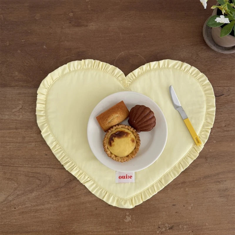 42x32cm Loving Heart Shape Napkin Pleat Edge Design Kitchen Desktop Mat Food Background Cloth Napkin Multi Color