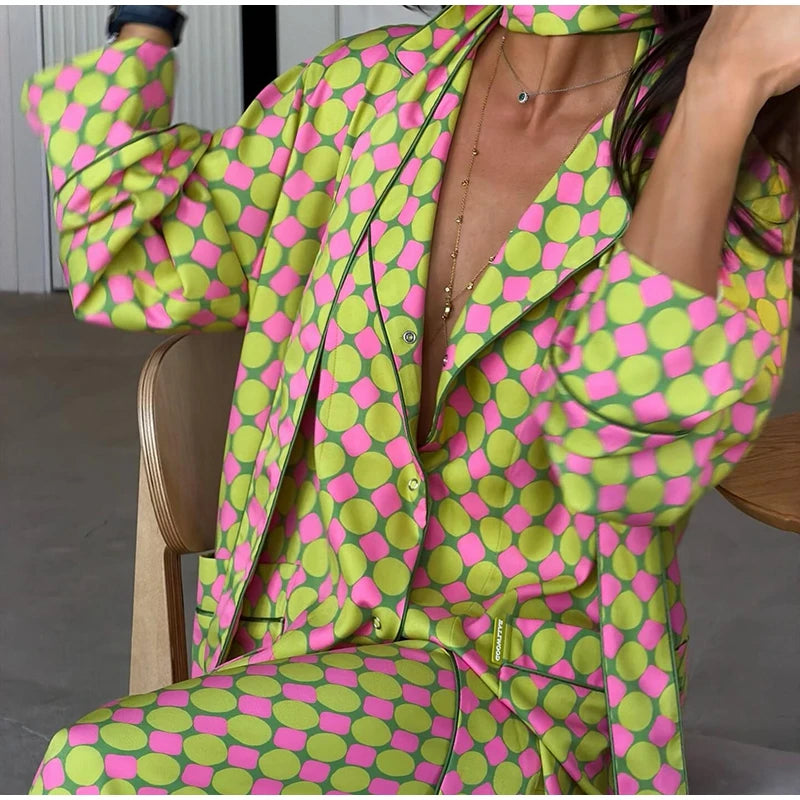 Vacation Geometric Printed Loose Pants Set