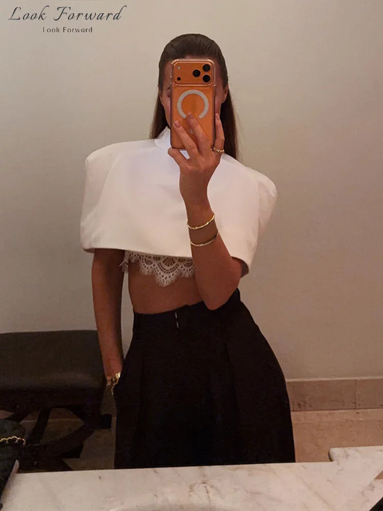 Elegant Cropped Shawl Top With Shoulder Pad
