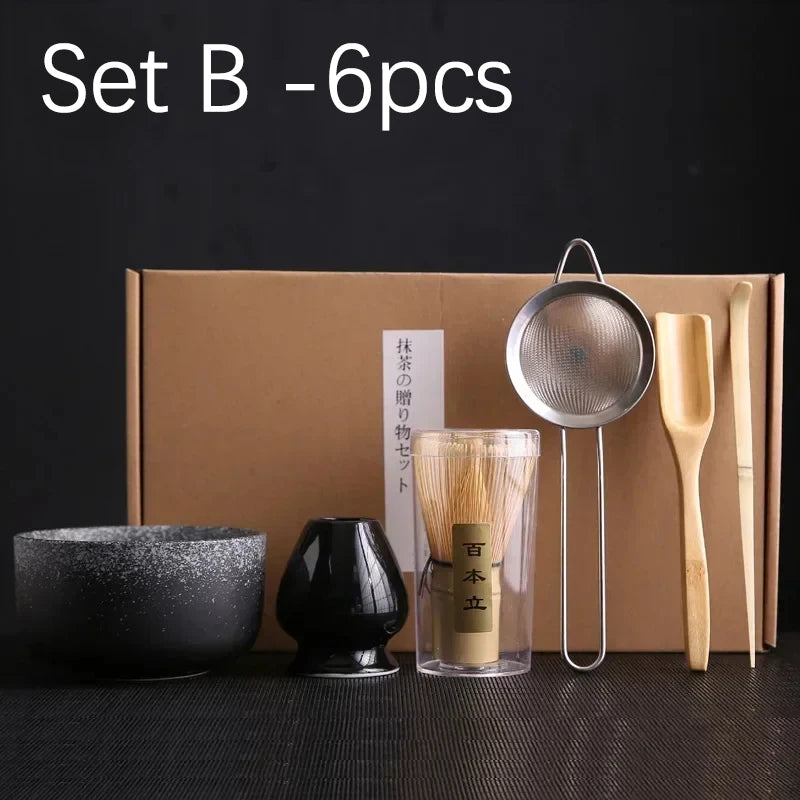 4/6/7PCS Japanese Matcha Blender Set with Bamboo Whisk Matcha Brush Teaspoon Kiln for Beverage Shop DIY Tea-Making Tools