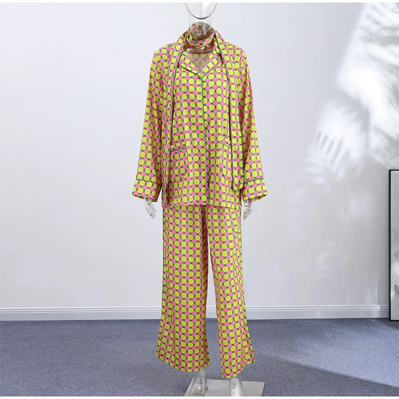 Vacation Geometric Printed Loose Pants Set