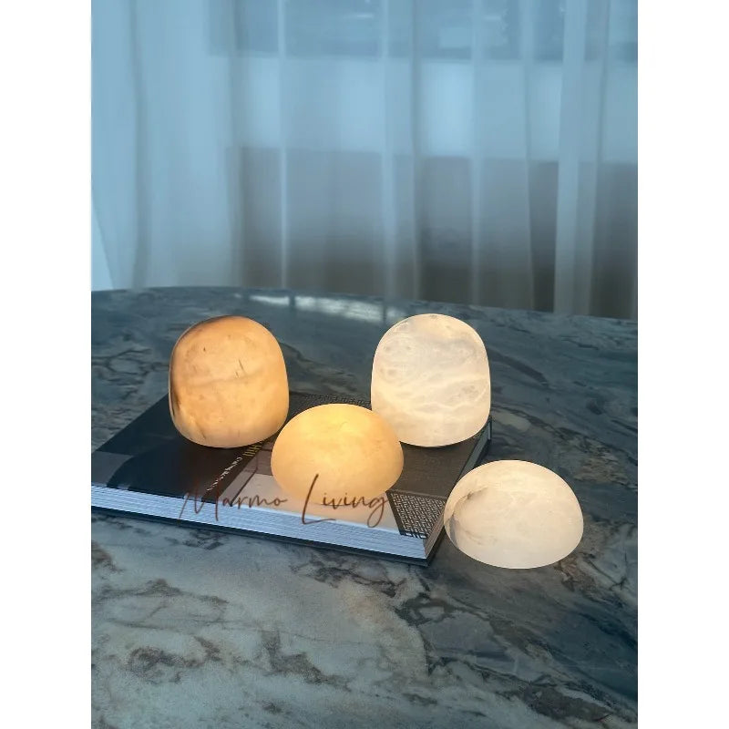 Modern simple 100% natural marble round marble charging table lamp living room designer small apartment decorative lamp
