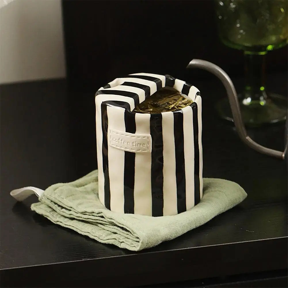 Vintage Stripe Hand Painted Ceramic Mug Creative Dual Compartment Coffee Cup for Office Afternoon Tea Breakfast